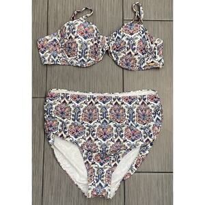 Nicole Miller Two Piece Blue Patterned Print Size 3X NWOT